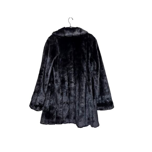 Dennis Basso Faux Fur Mink Black Coat Women Size Large Collared Pockets Mobwife - Picture 2 of 12